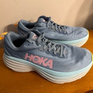 Hoka Sky Blue Sneakers with Pink Logo